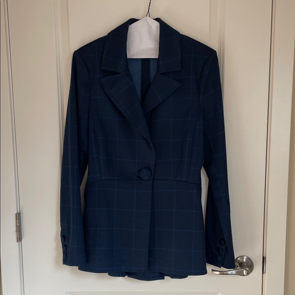 CAbi Dark Blue Checkered Blazer